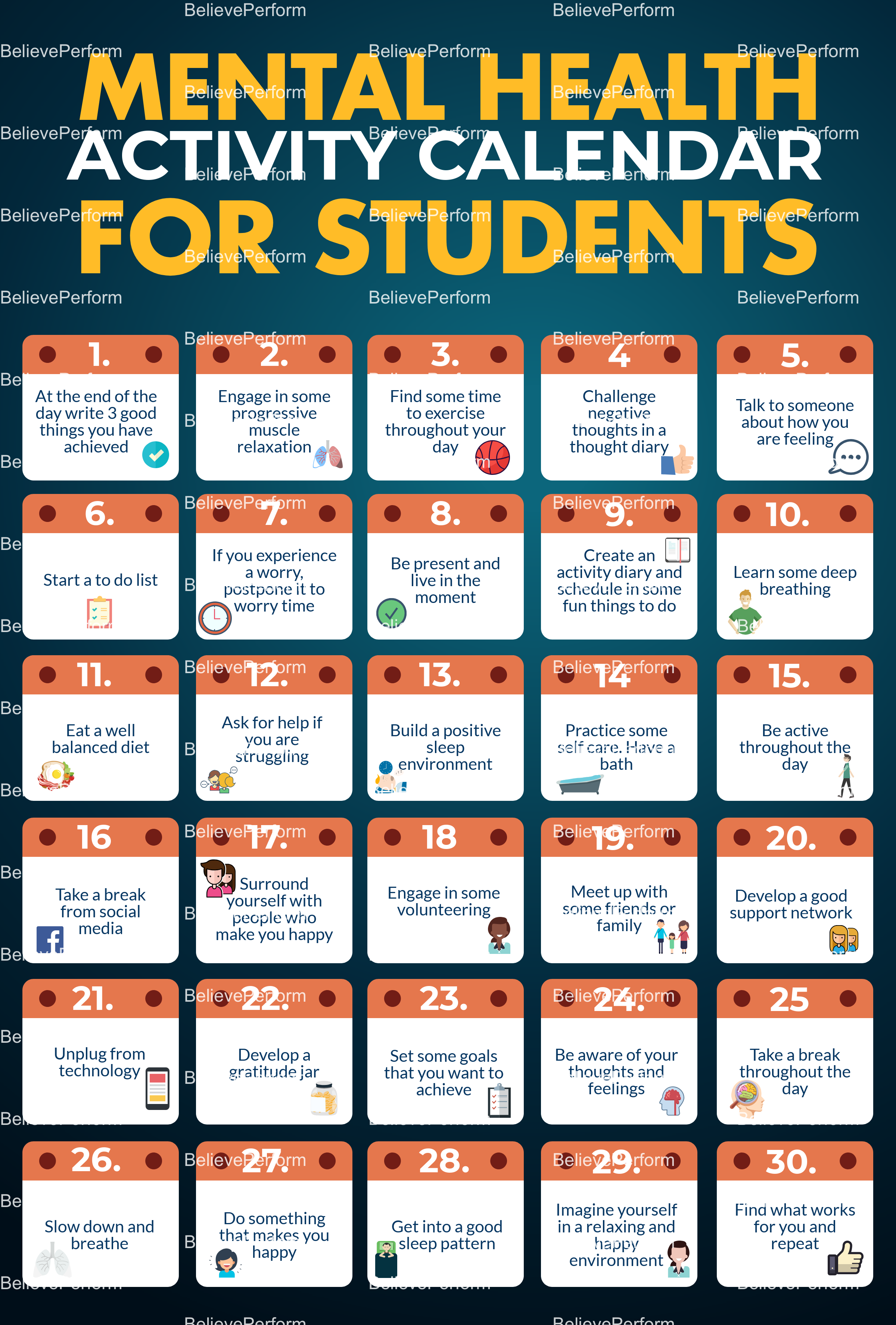 Mental health activity calendar for students The UK #39 s leading Sports