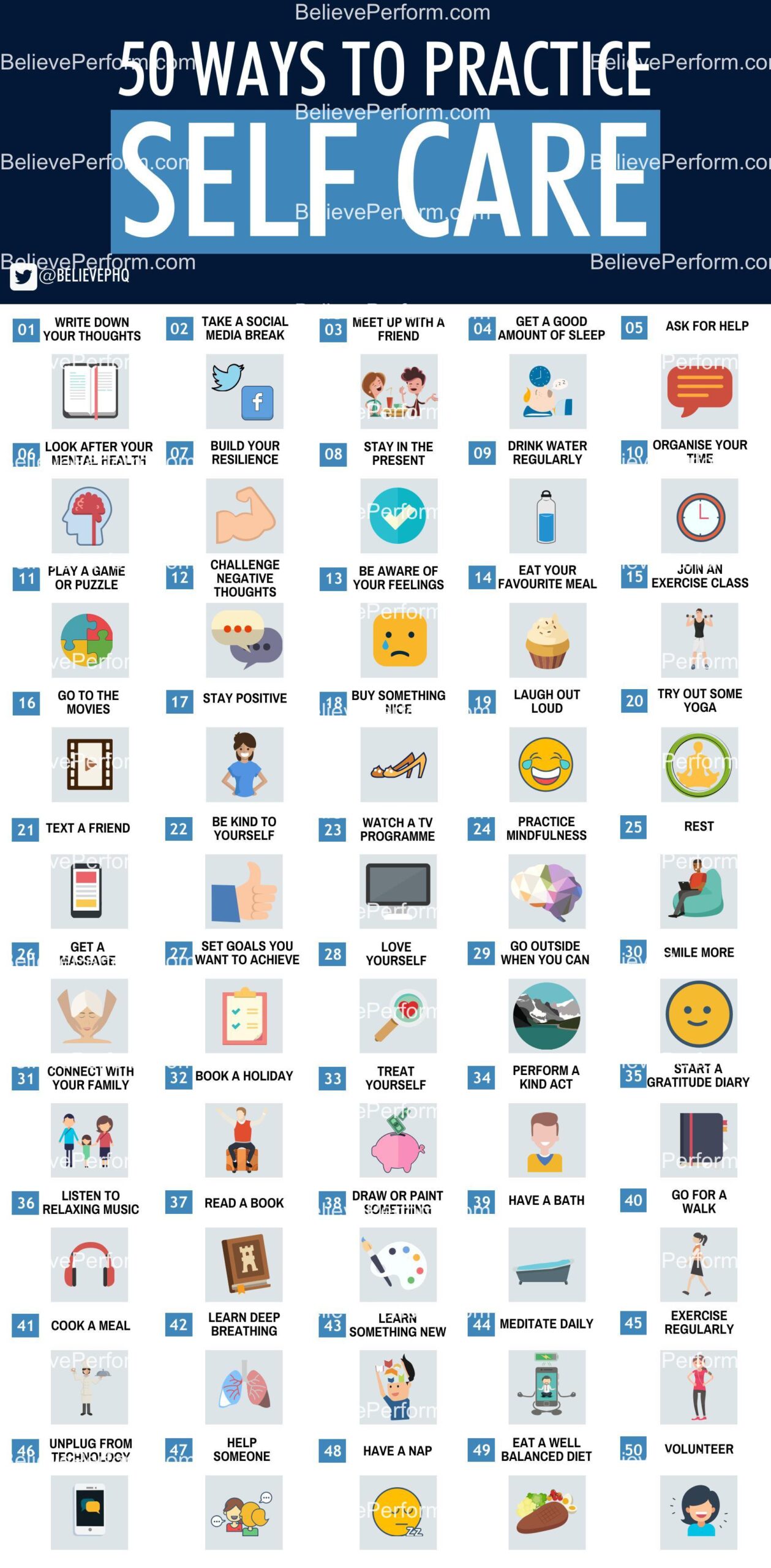 50 Ways To Practice Self Care Believeperform The Uks Leading Sports Psychology Website