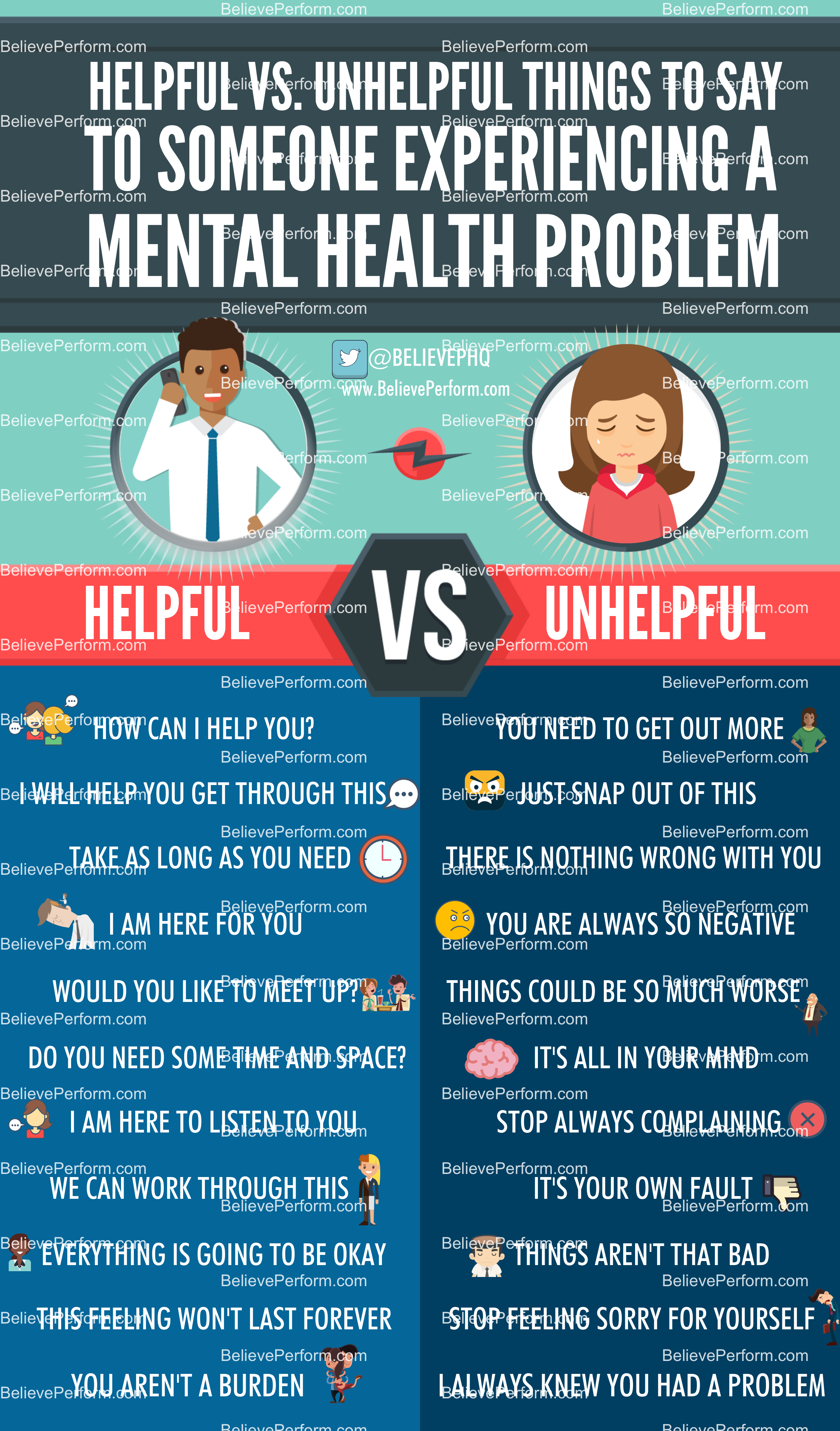 Helpful Vs Unhelpful things to say to someone experiencing a mental health  problem - BelievePerform - The UK's leading Sports Psychology Website