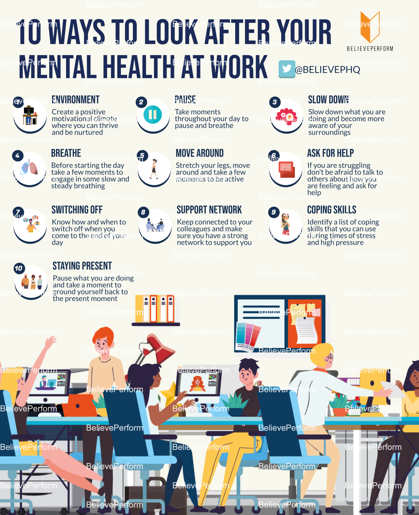10 Ways To Look After Your Mental Health At Work Believeperform The Uk S Leading Sports